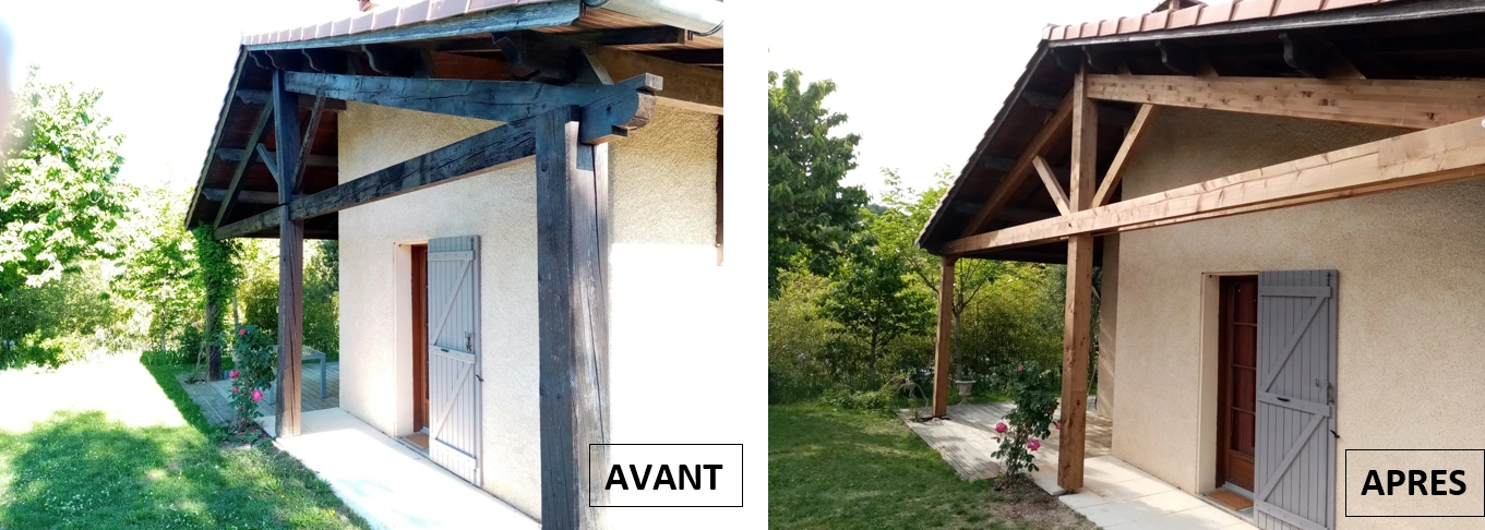 Comparaison de côté de la charpente avant et après les travaux